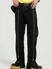 Zippered Straight-Leg Jeans