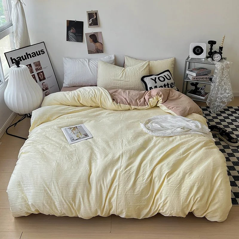 Crumpled Solid Color Sheets Bedding Set