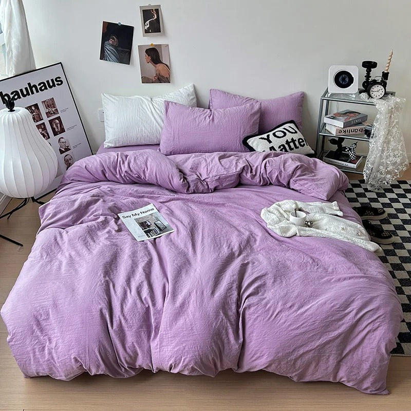 Crumpled Solid Color Sheets Bedding Set