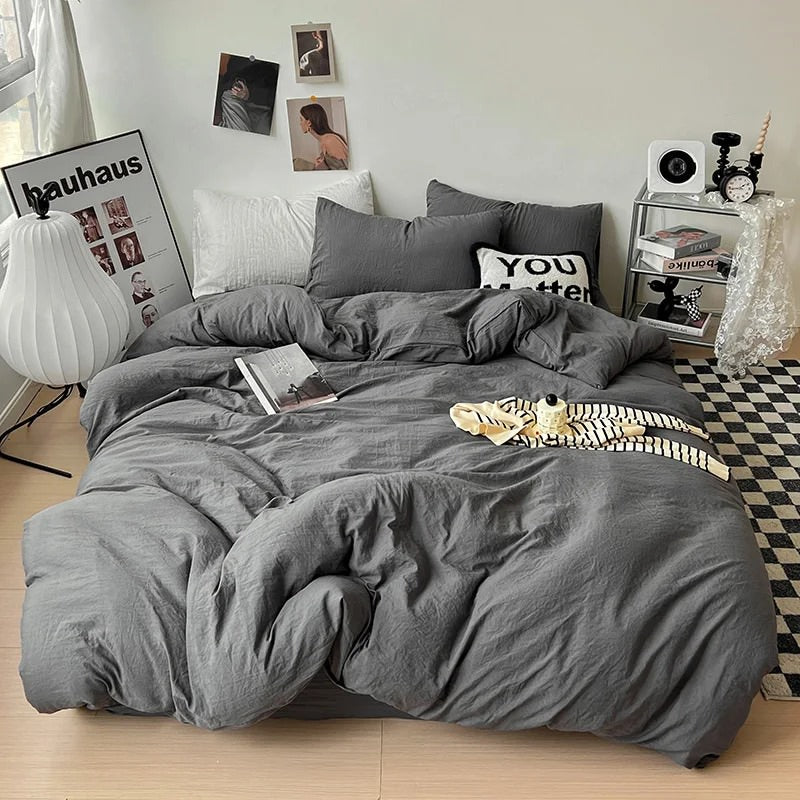 Crumpled Solid Color Sheets Bedding Set