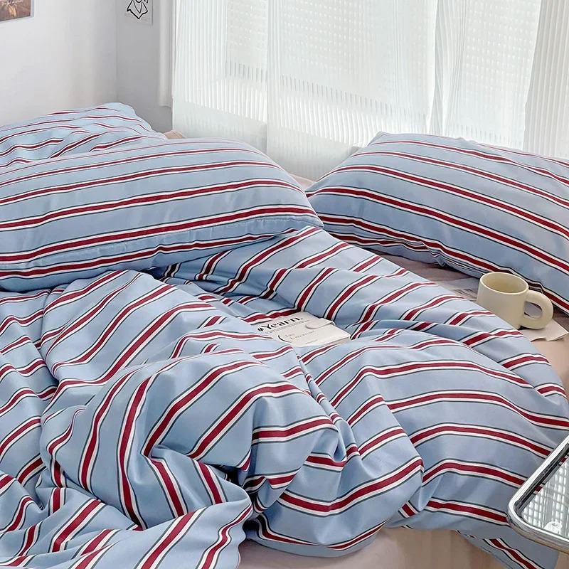 Minimalist Red Striped Light Blue Bedding Set