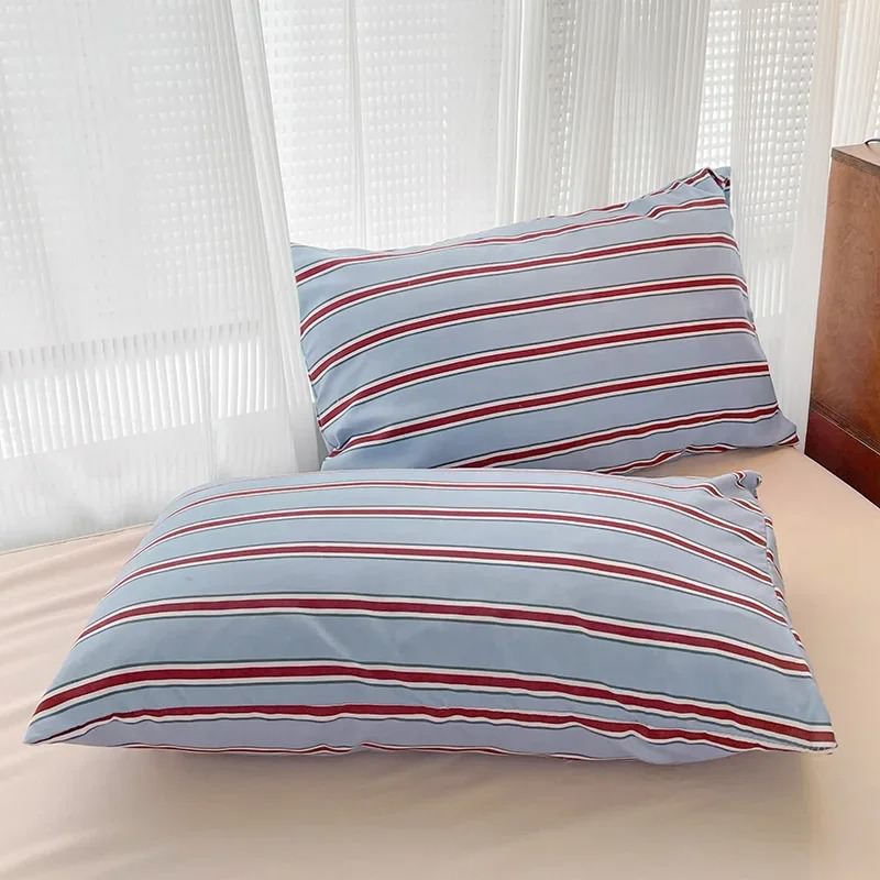 Minimalist Red Striped Light Blue Bedding Set