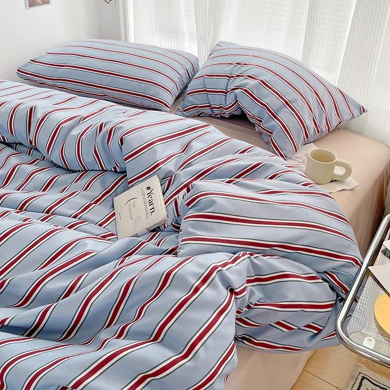 Minimalist Red Striped Light Blue Bedding Set