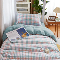 Pastel Blue Plaid Dorm Bedding Set