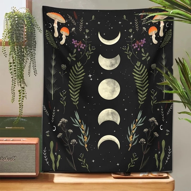 Moon Garden Mushrooms Tapestry