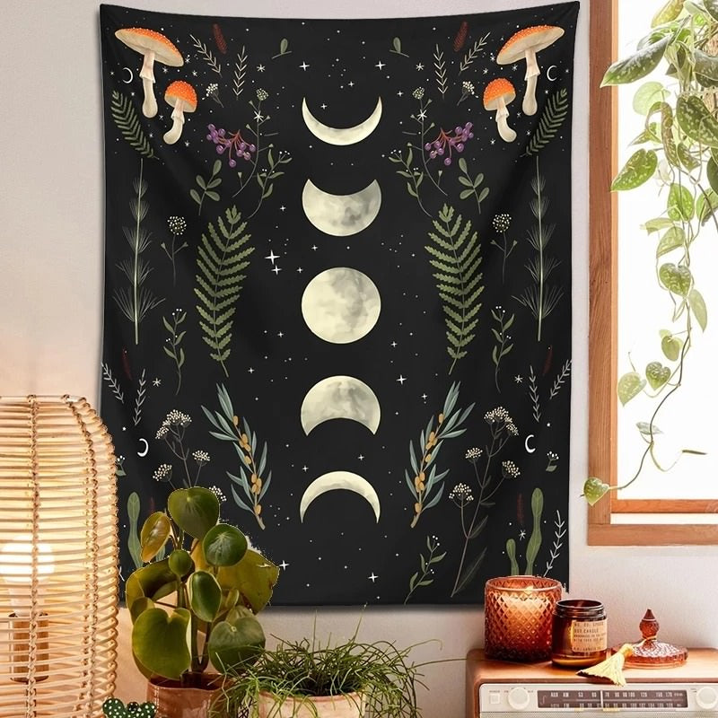 Moon Garden Mushrooms Tapestry