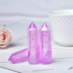 Purple Aura Clear Quartz Crystal Tower