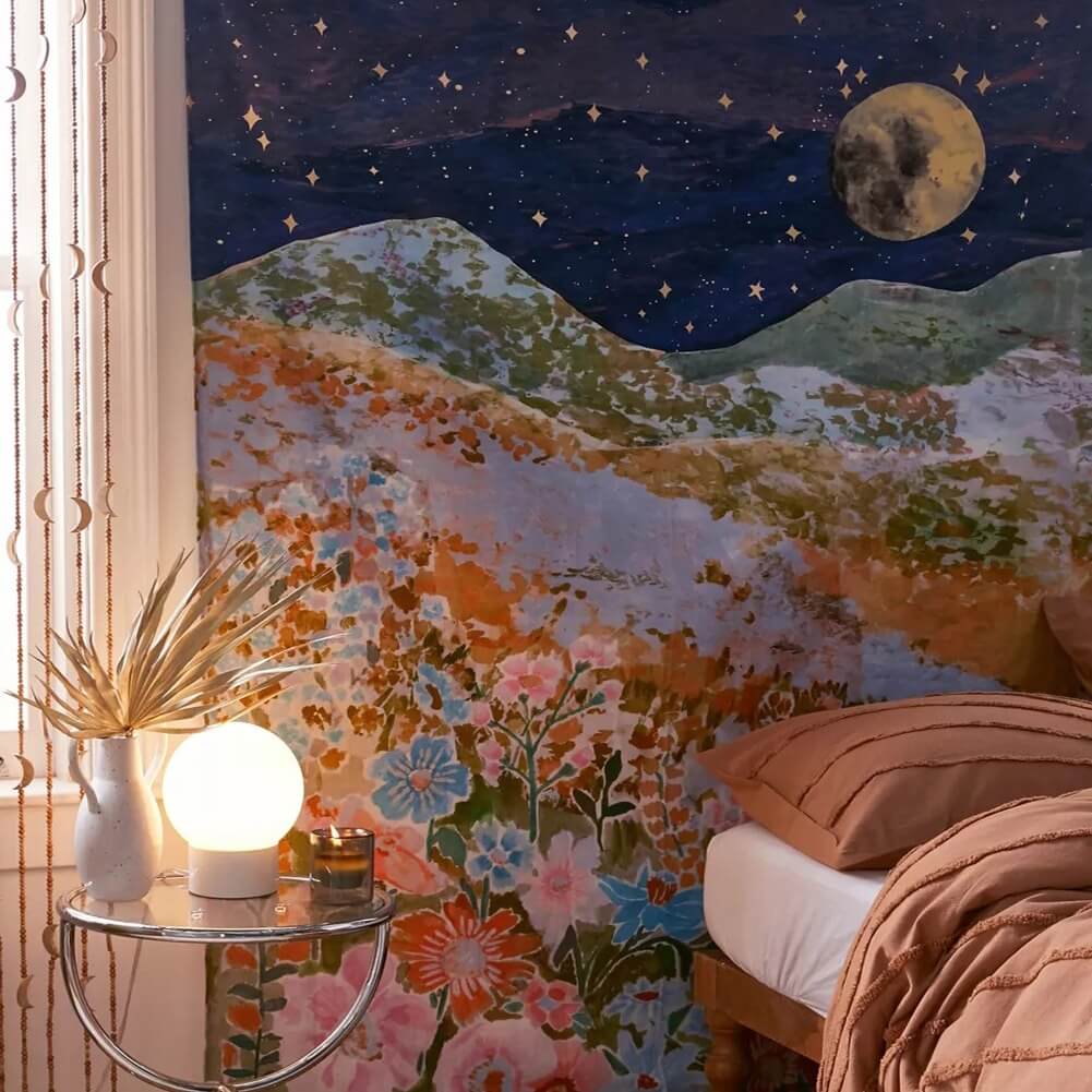 Night Hill Flowers Tapestry