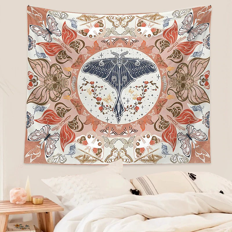 Skull Moth Boho Tapestry