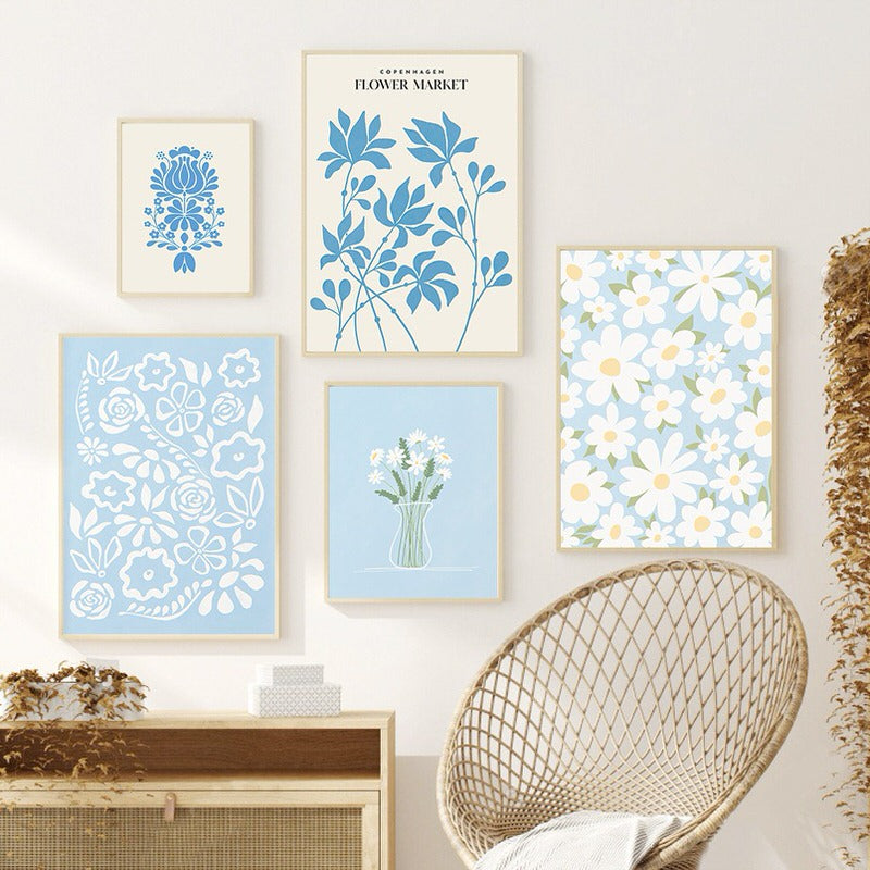 Pale Blue Flower Market Canvas Posters