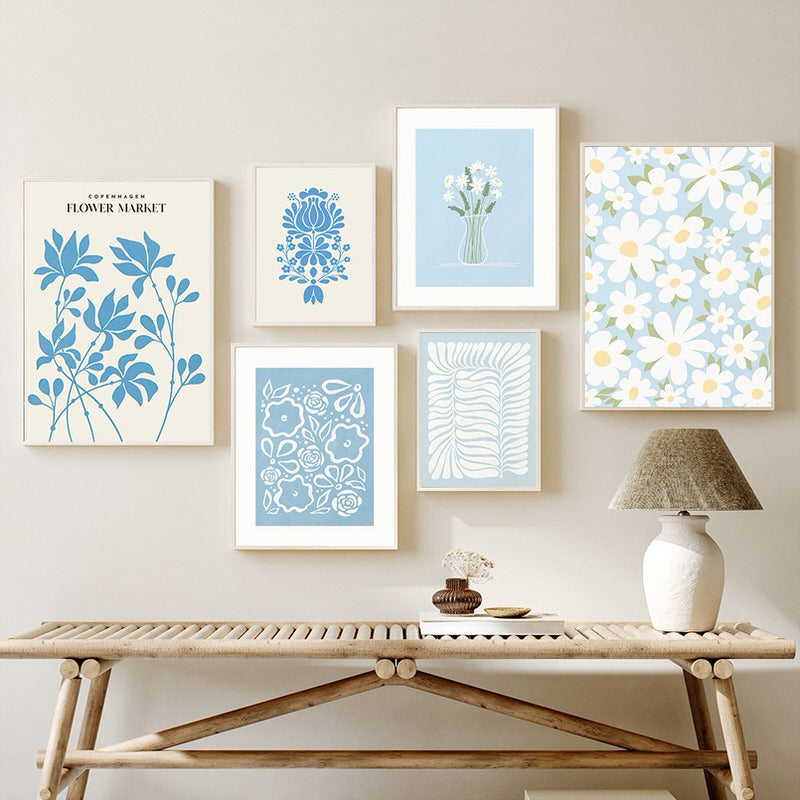 Pale Blue Flower Market Canvas Posters