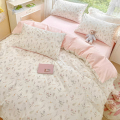 Pale Pink Floral Print Bedding Set