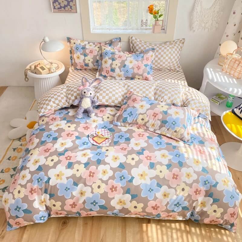 Pastel Brown Flowers Bedding Set