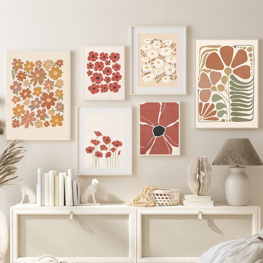 Pastel Brown Flowers Canvas Posters