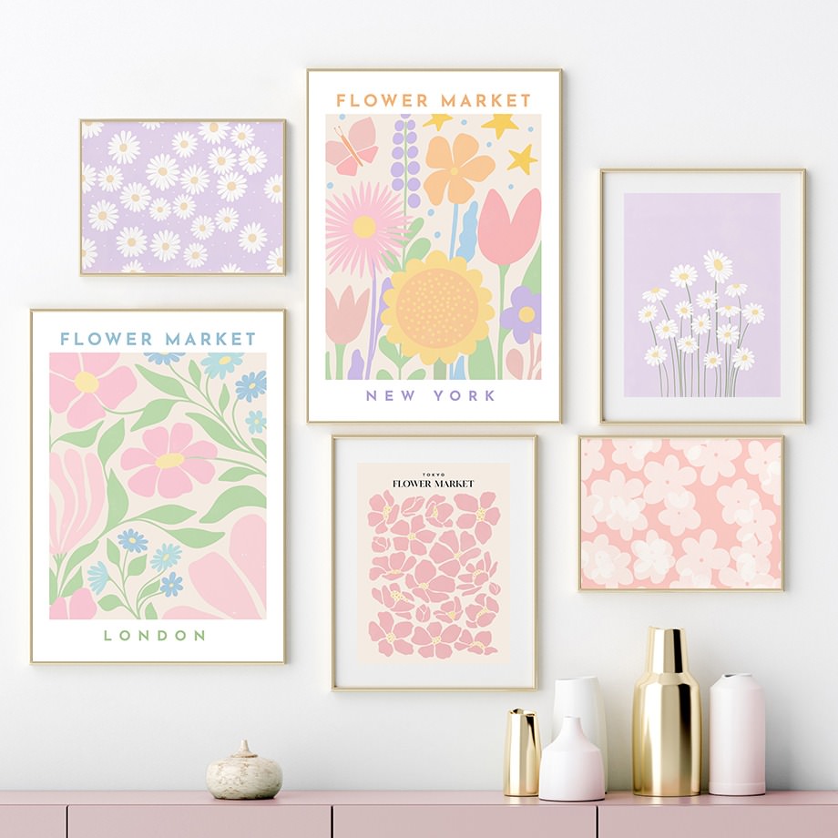 Pastel Flower Market Canvas Posters