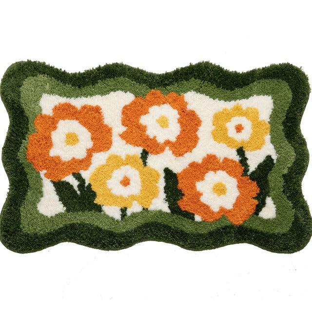 Fluffy Orange Daisies Accent Rug