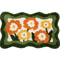 Fluffy Orange Daisies Accent Rug