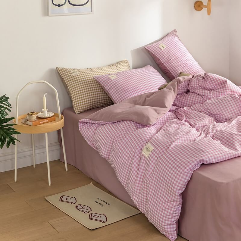 Mini Plaid Print Pastel Bedding Set