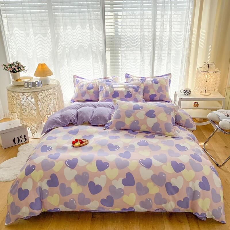 Pastel Purple Hearts Bedding Set