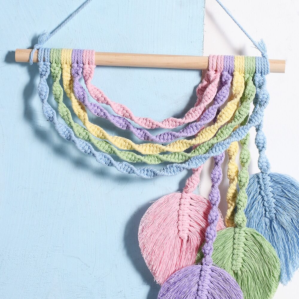 Pastel Rainbow Macrame Tassels Wall Decor