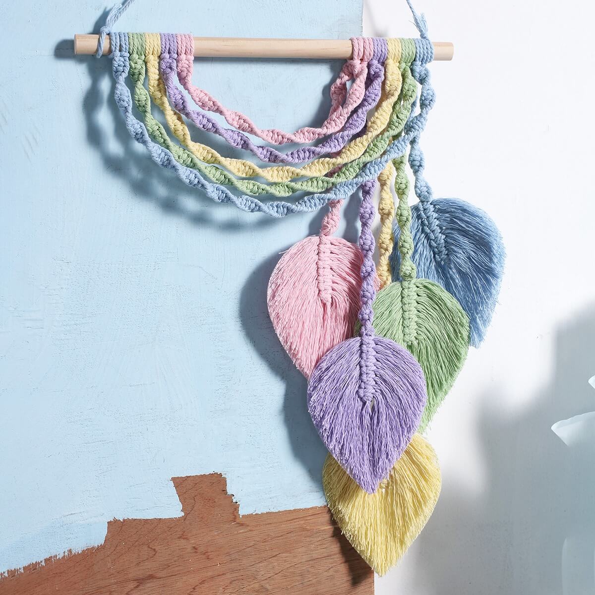 Pastel Rainbow Macrame Tassels Wall Decor