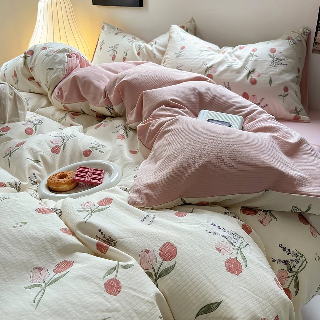 Pastel Tulip Flower Print Bedding Set