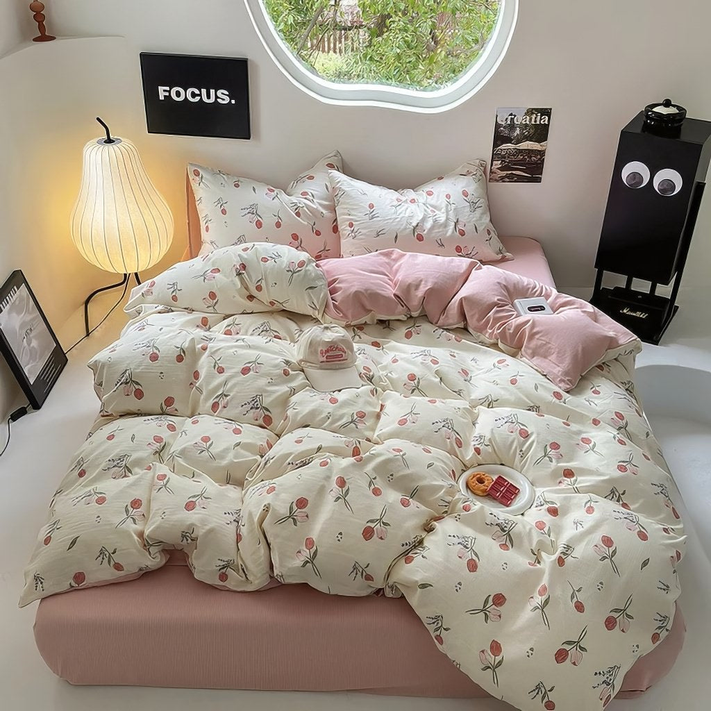 Pastel Tulip Flower Print Bedding Set