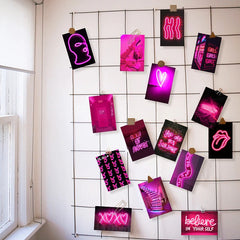 Pink Neon Wall Collage Cards