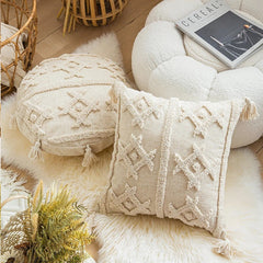 Beige Boho Tufted Cushion Cover