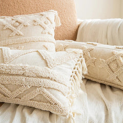 Beige Boho Tufted Cushion Cover