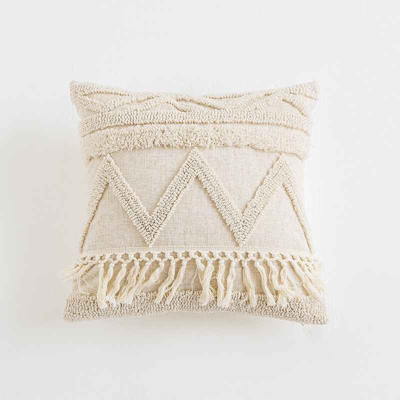 Beige Boho Tufted Cushion Cover