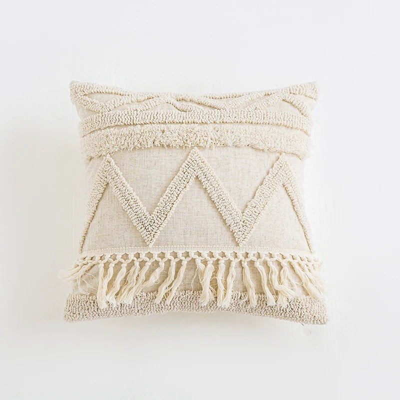 Beige Boho Tufted Cushion Cover