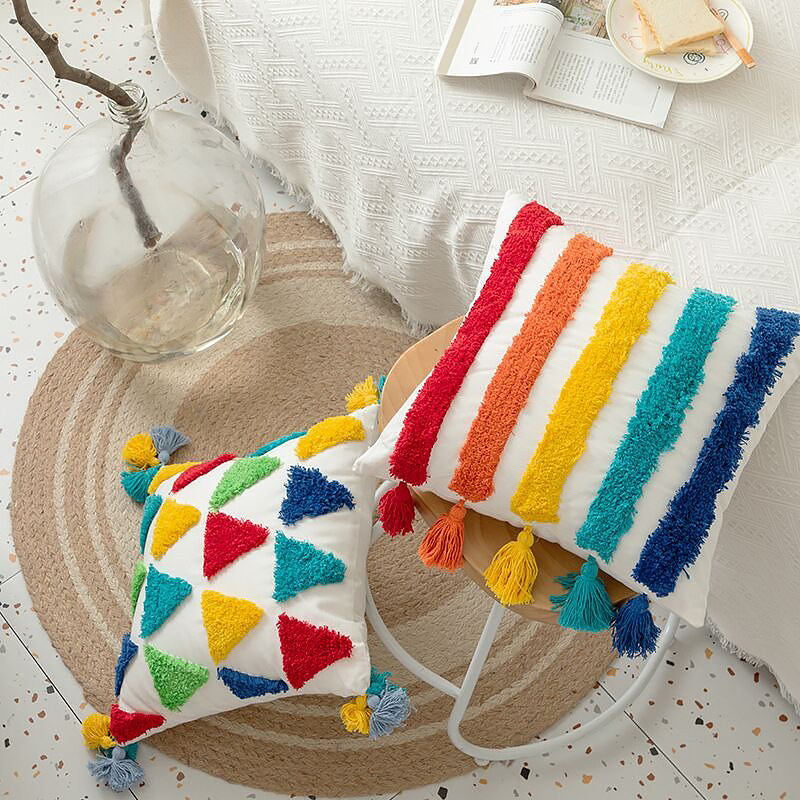 Rainbow Tassels Cushion Cover