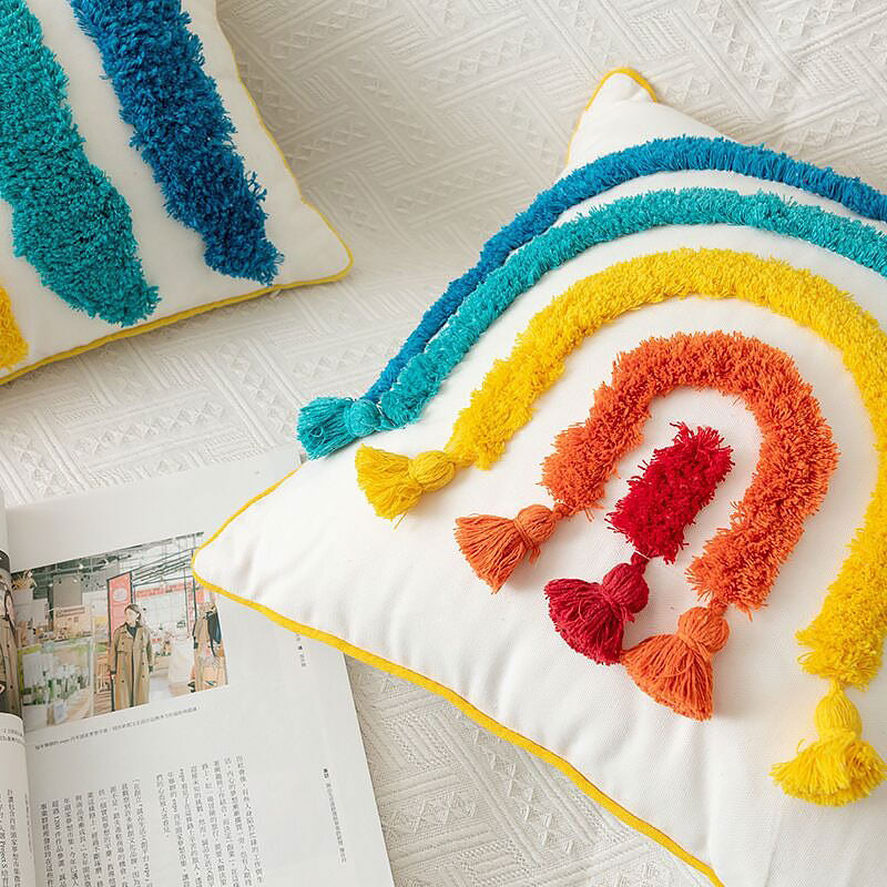 Rainbow Tassels Cushion Cover