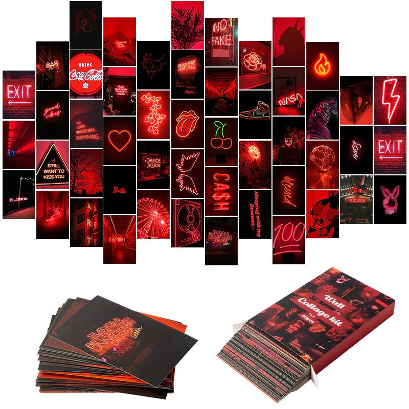 Red Neon Wall Collage Cards