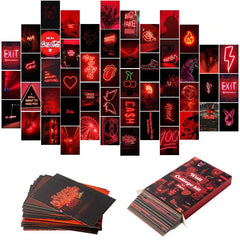 Red Neon Wall Collage Cards