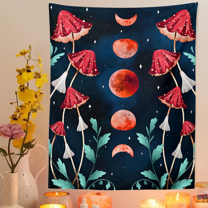 Red Moon Mushrooms Tapestry