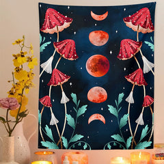 Red Moon Mushrooms Tapestry