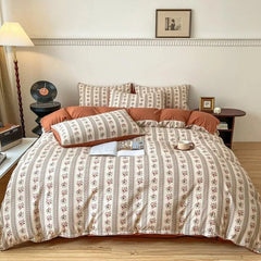 Retro Brown Floral Print Bedding Set