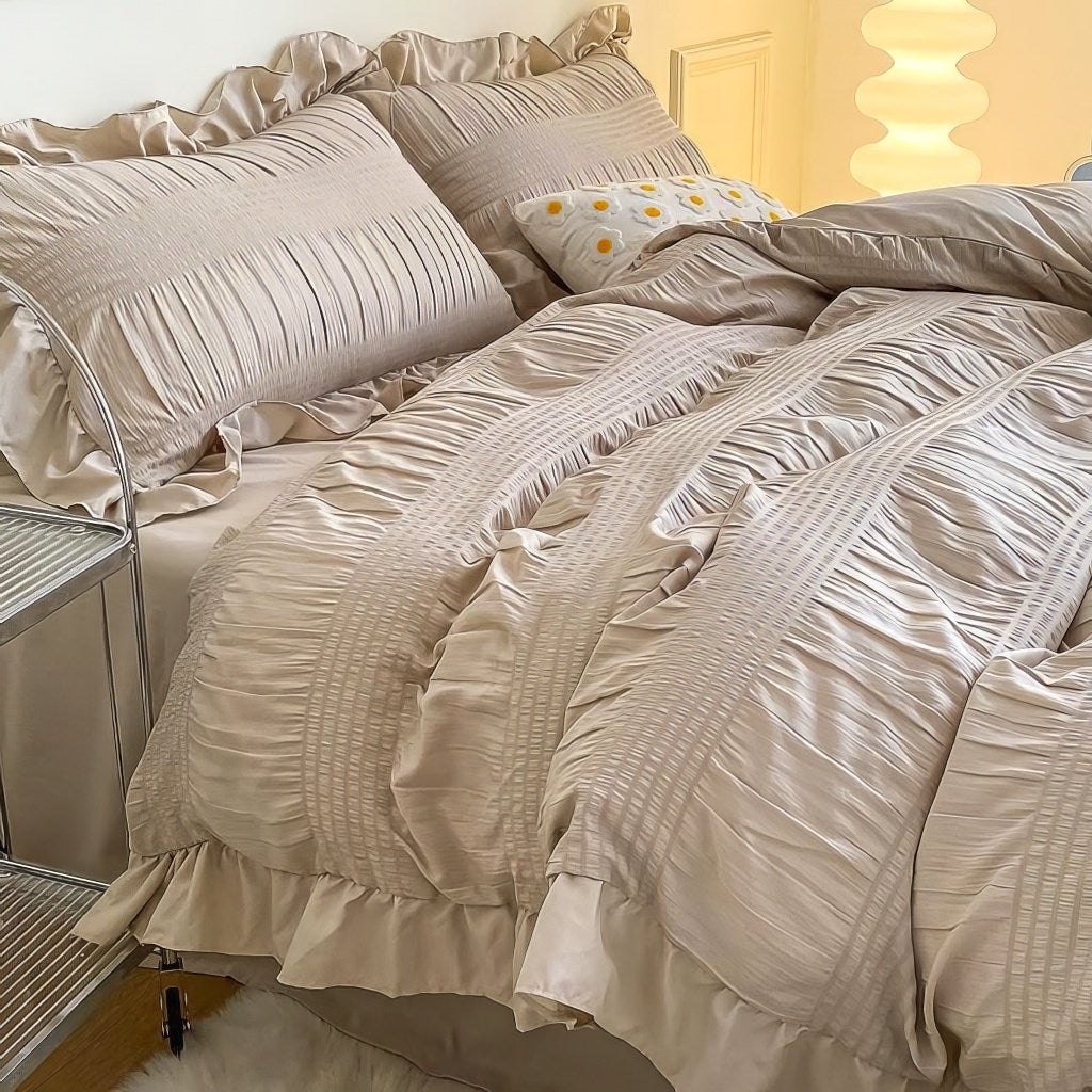 Ruffled Seersucker Cute Bedding Set