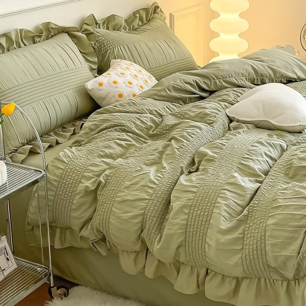 Ruffled Seersucker Cute Bedding Set