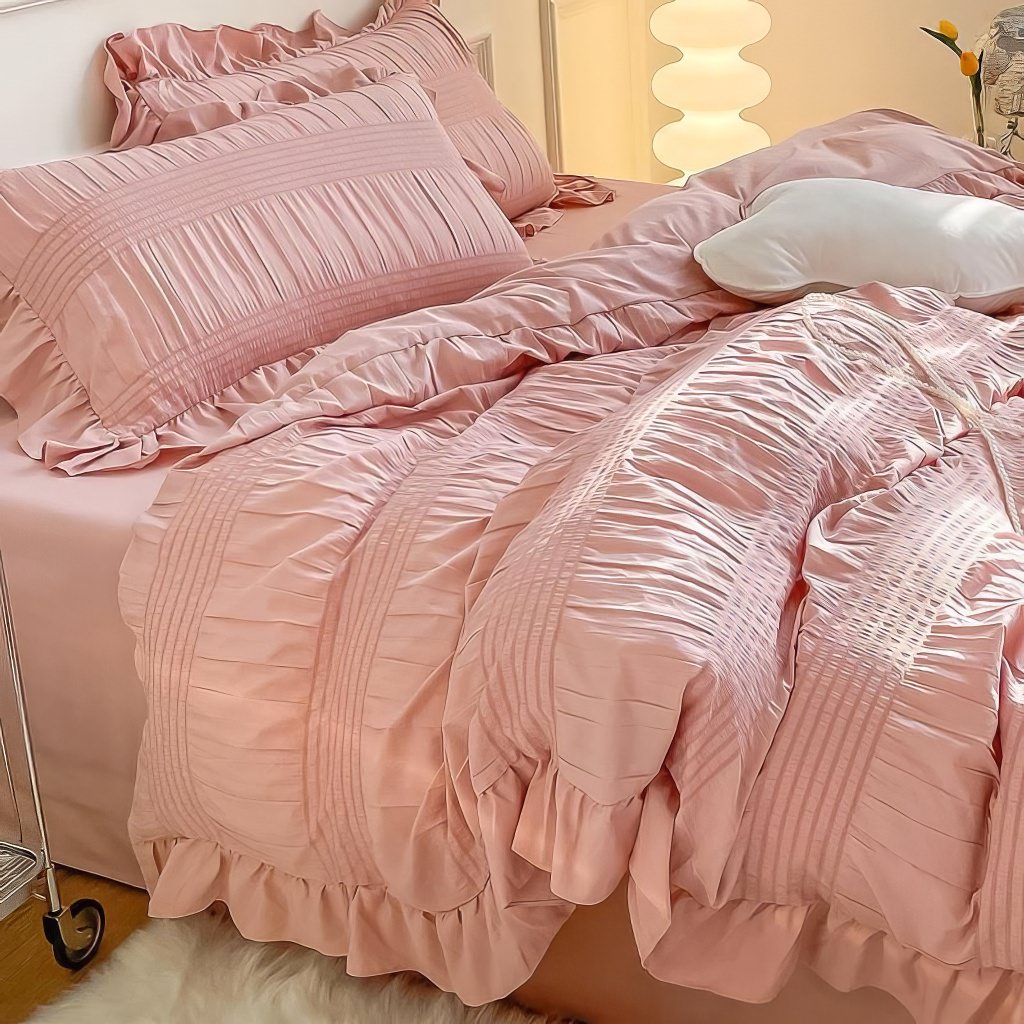 Ruffled Seersucker Cute Bedding Set