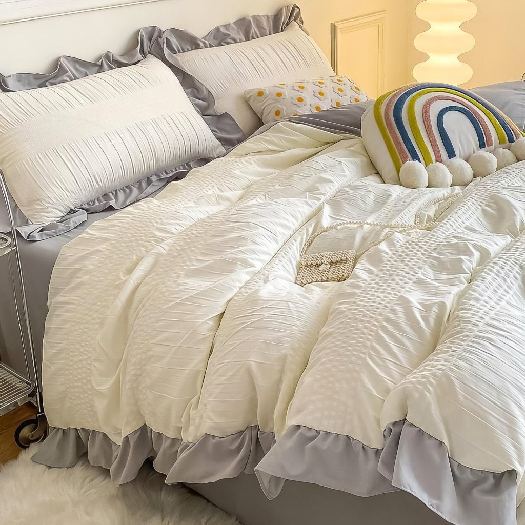 Ruffled Seersucker Cute Bedding Set