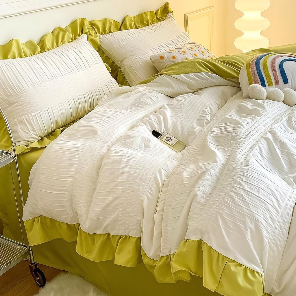 Ruffled Seersucker Cute Bedding Set