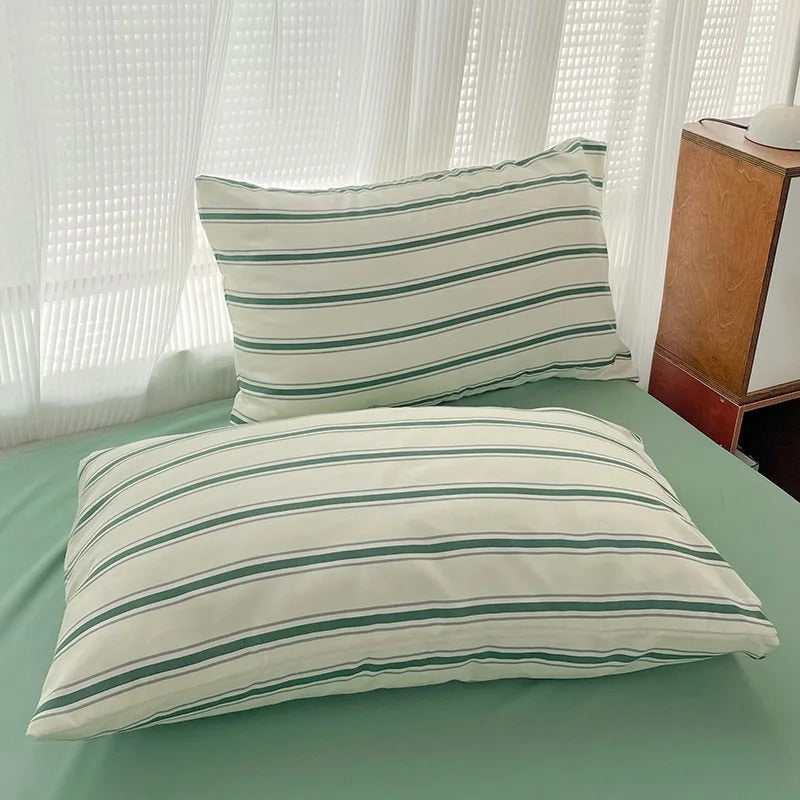 Minimalist Green Striped Sage Bedding Set