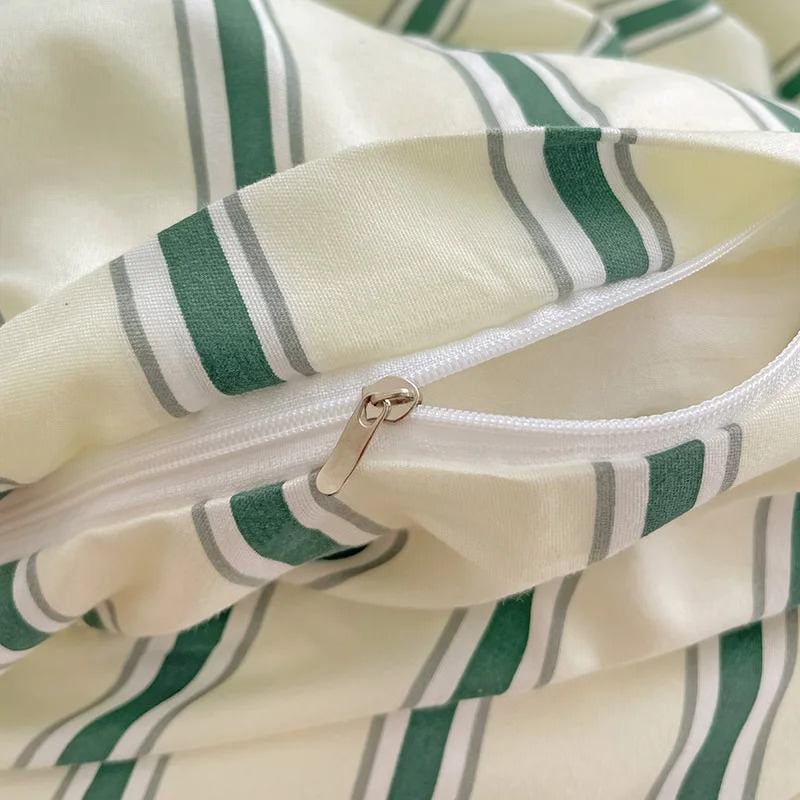 Minimalist Green Striped Sage Bedding Set