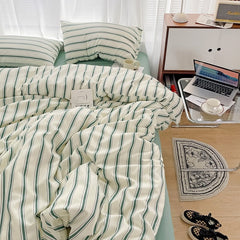 Minimalist Green Striped Sage Bedding Set