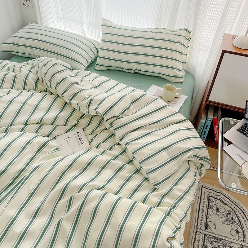 Minimalist Green Striped Sage Bedding Set