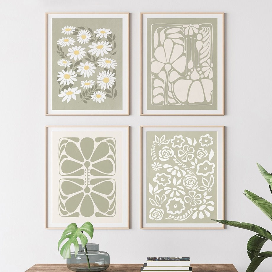 Sage Green Flowers Canvas Posters