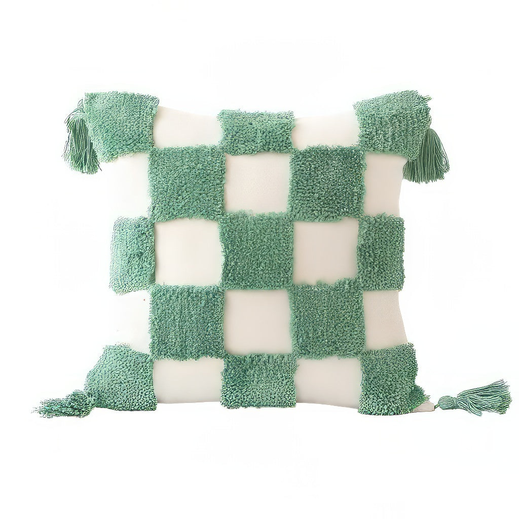 Housse de coussin capitonnée à carreaux vert sauge